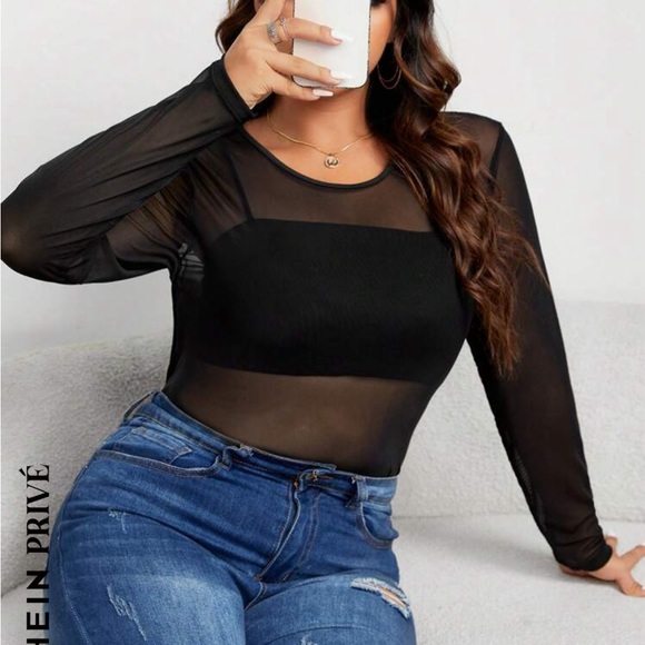BRAND NEW SHEIN Privé Plus Size Trendy Tight See-through Bodysuit - Picture 1 of 6